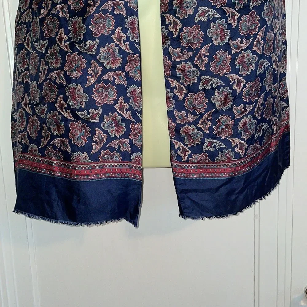 Vtg silk paisley & navy blue wool‎ reversible winter scarf